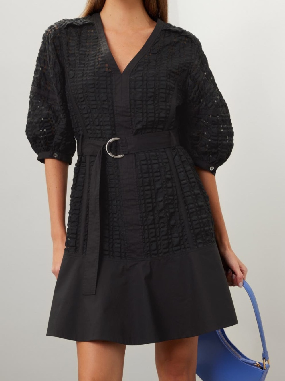 3.1 Phillip Lim Black Textured Puff Sleeve Mini Dress